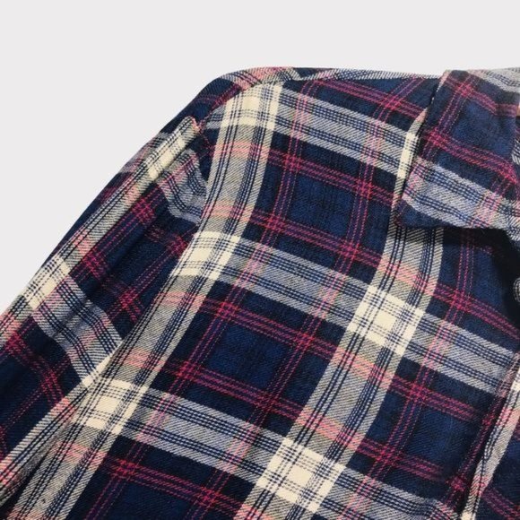 ELAN Plaid Flannel Raw Edge Button Down High Low Shirt Size Small - Picture 4 of 8